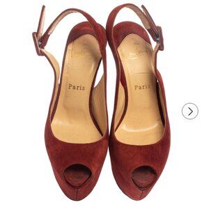 Christian Louboutin Brown Suede Peep Toe High Platform Sandals Size 37